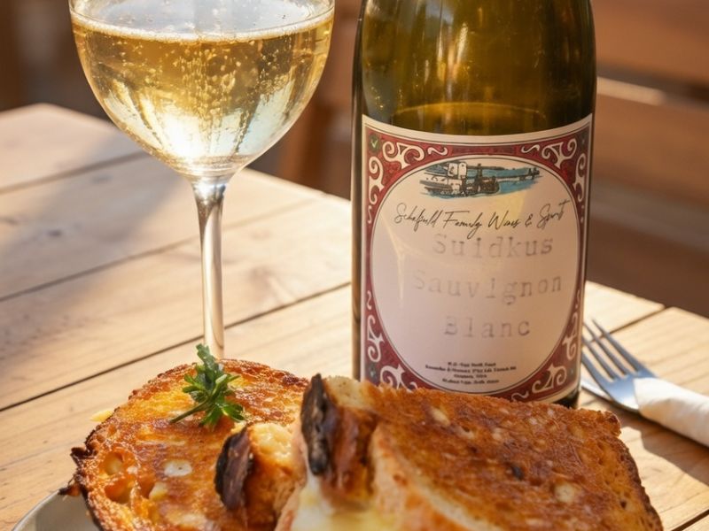Suidkus Sauvignon Blanc with toasted sandwich